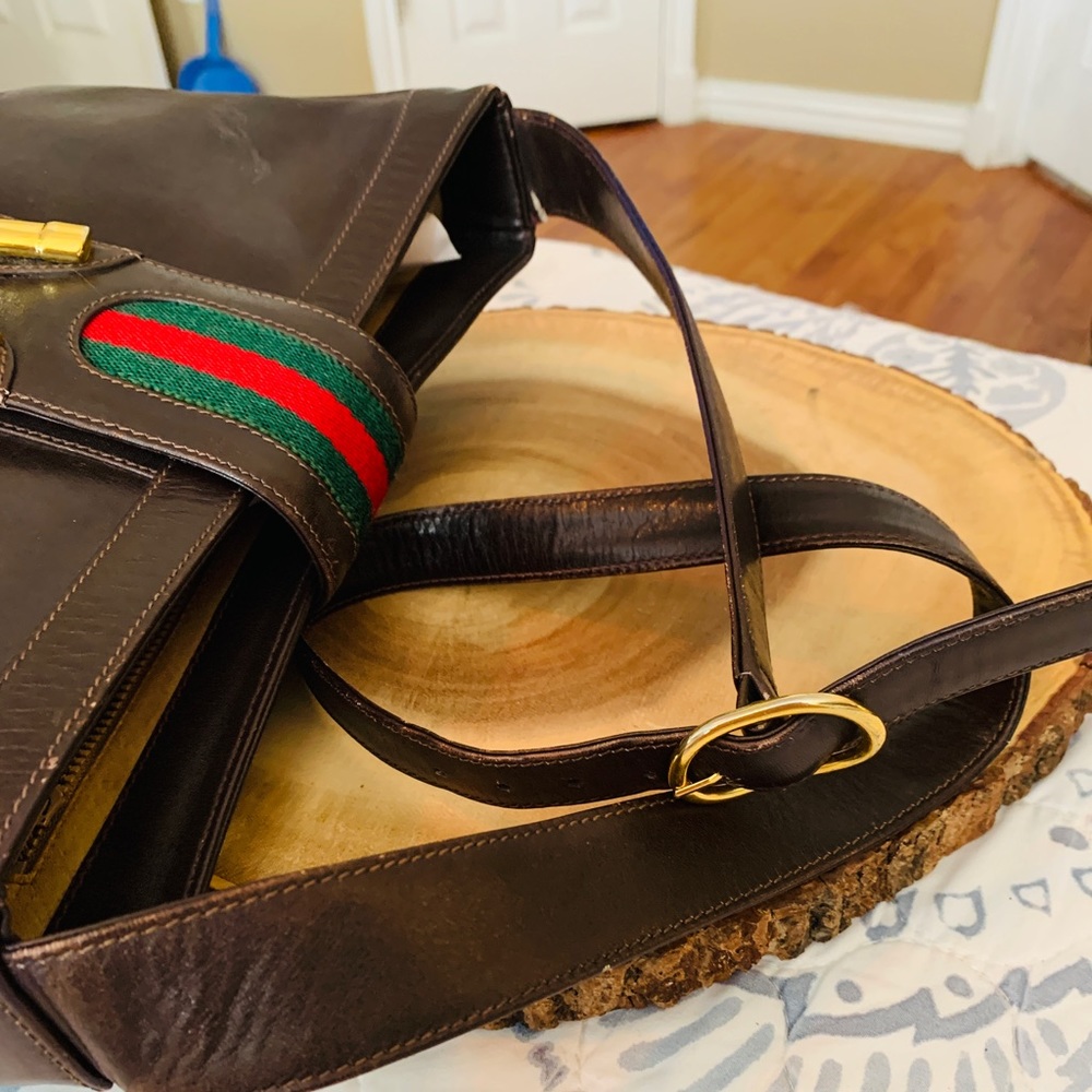 Gucci Web Stripe Leather Equestrian Boot Emblem Shoulder Bag - Picture 8 of 15